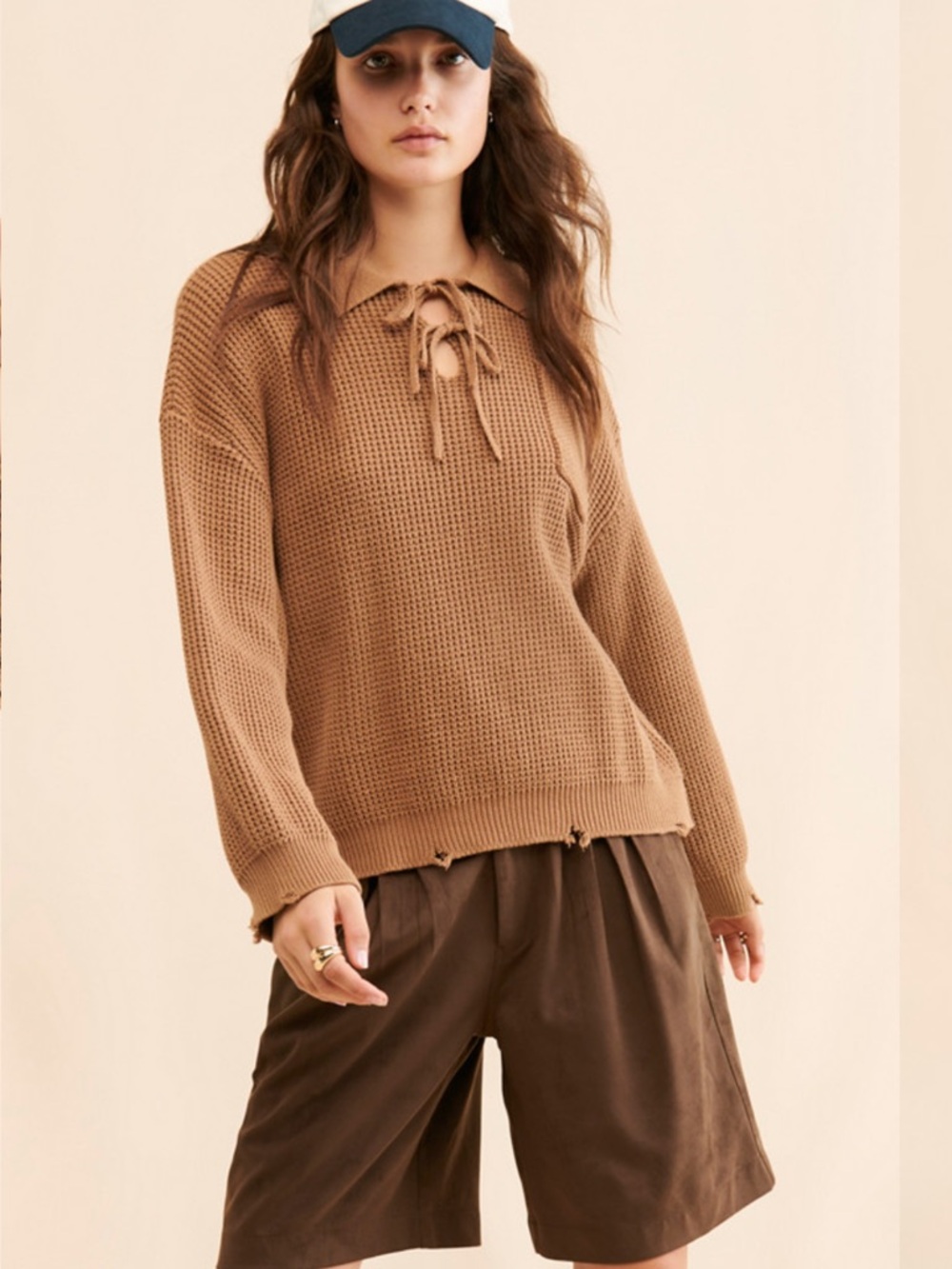 NWT FOUND Knit Polo Sweater in Caramel Brown